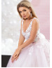 Beaded Lace Tulle Deep V Back Sexy Wedding Dress